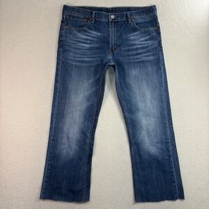 Levis 527 Slim Bootcut Jeans Men 38x29 Blue Whiskered Distressed Faded Western